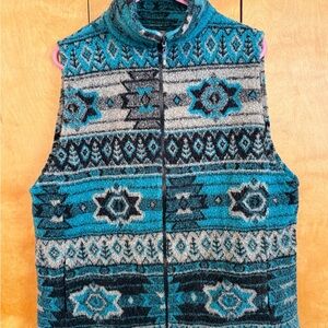 Vintage Bear Ridge Outfitters Zip Fleece Jacket Teal Aztec Western XL USA